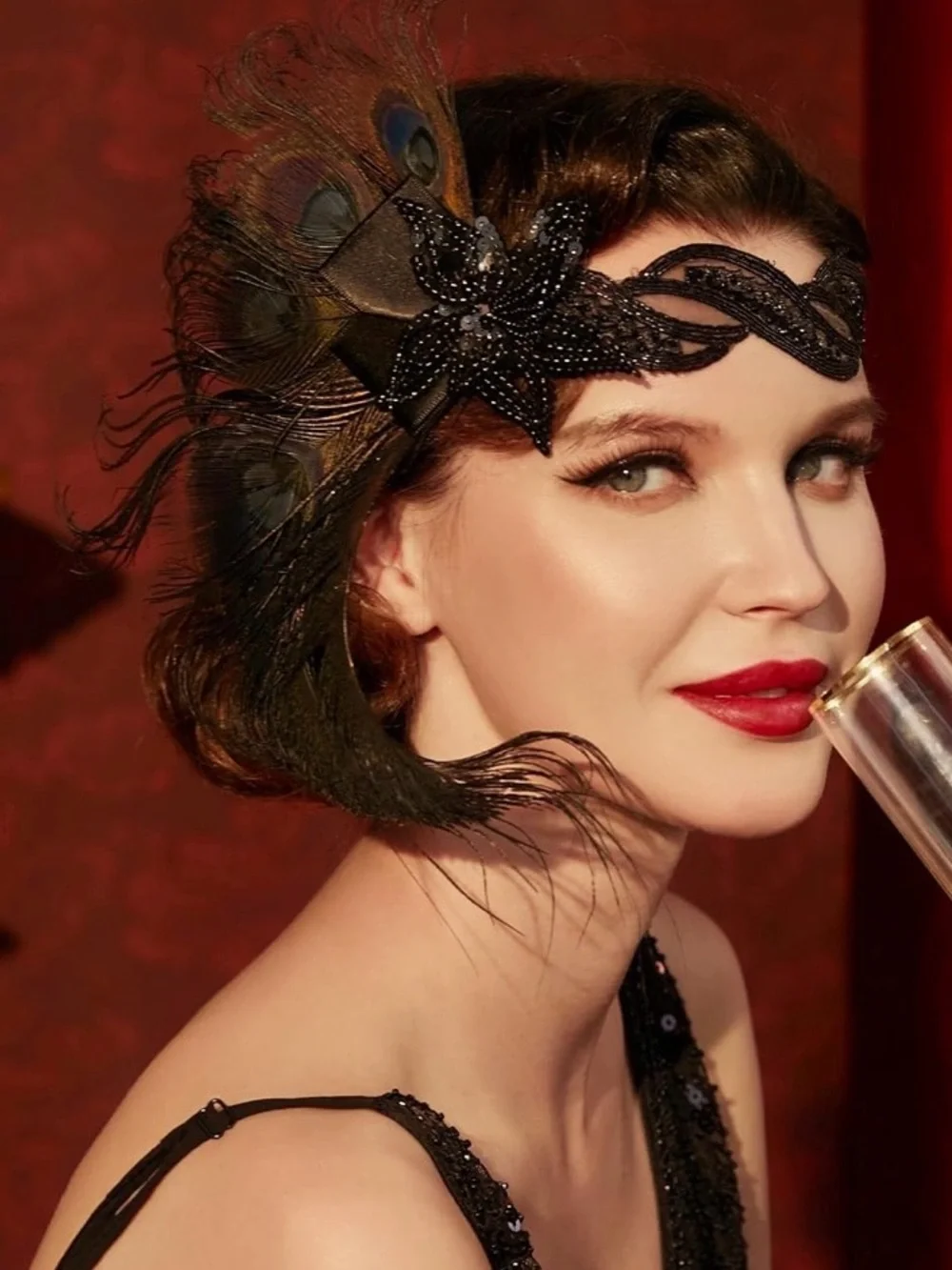 1920s Flapper Peacock Feather Headband – Gatsby Art Deco Headpiece 🦚💃✨